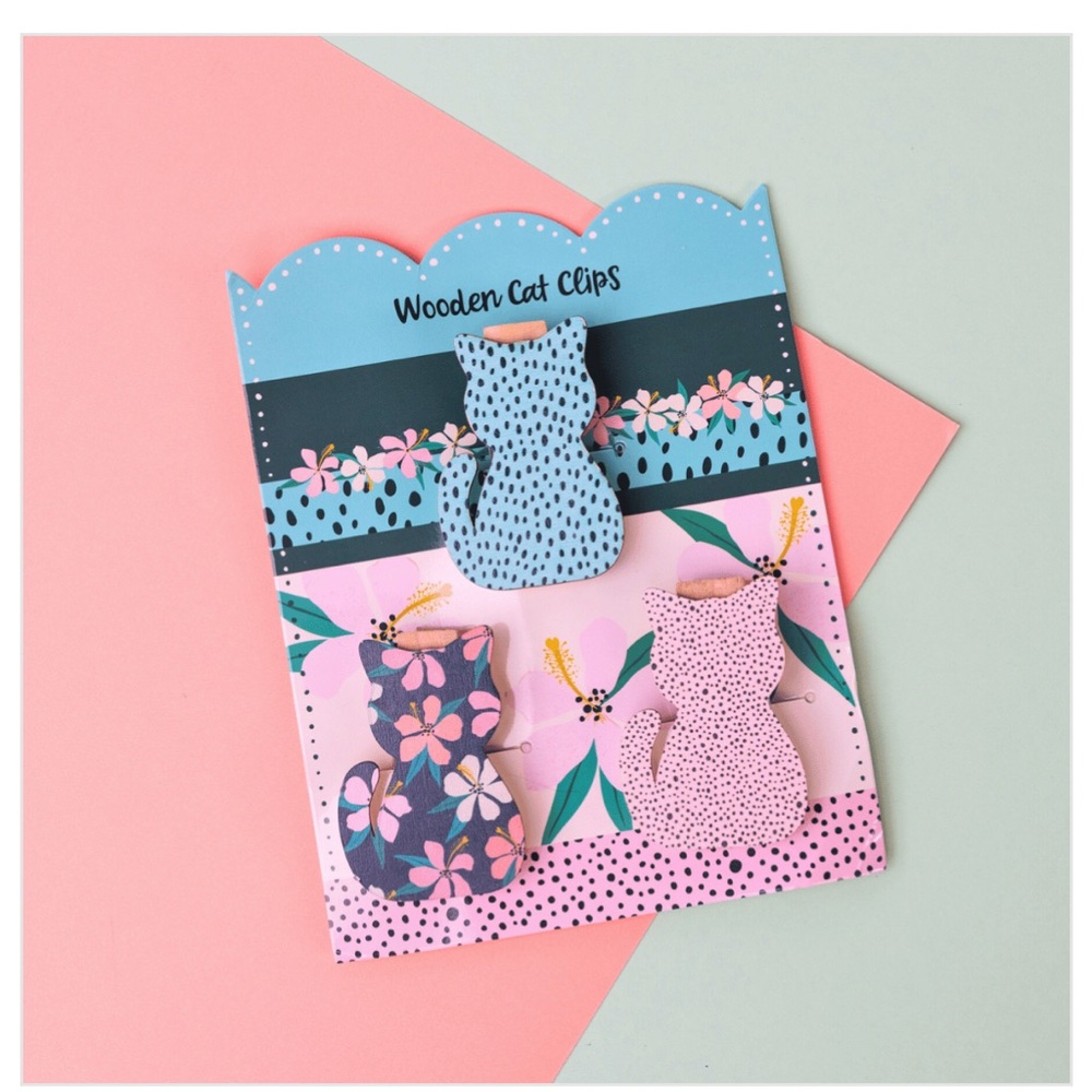 Cat Lady Box Wooden Cat Clips NIP